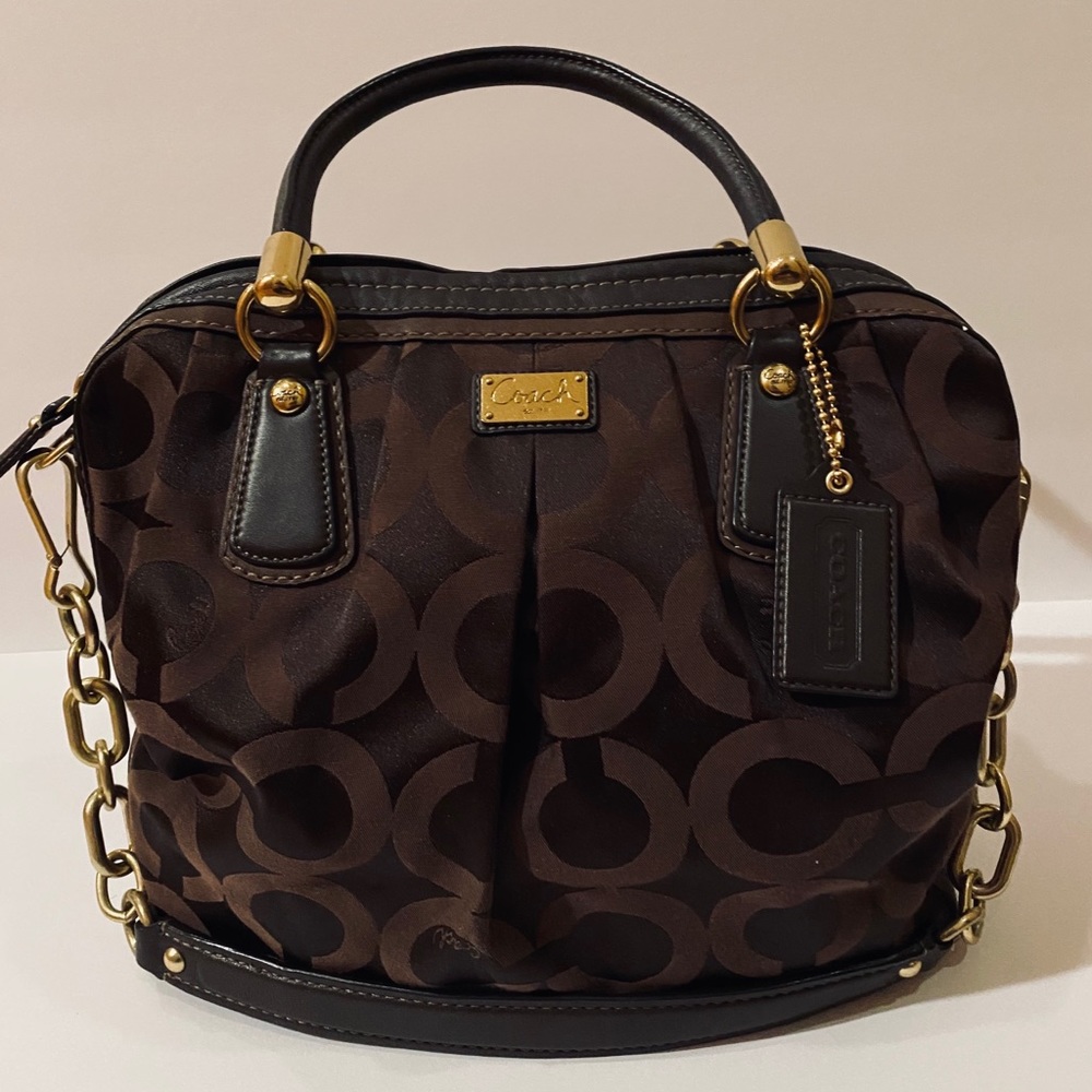 Coach Op Art C Signature Satchel In Chocolate
